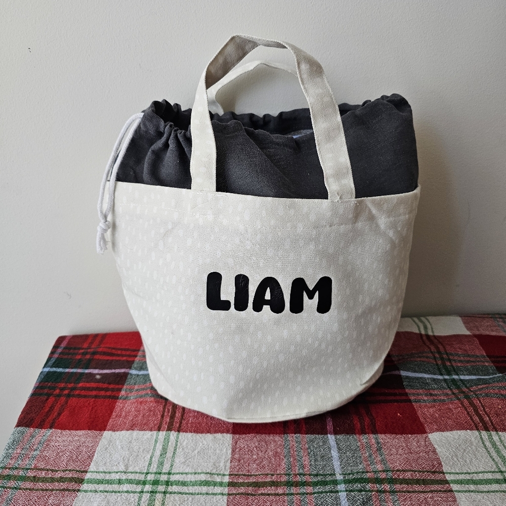 Personalized Drawstring Basket by Beautiful Beacons